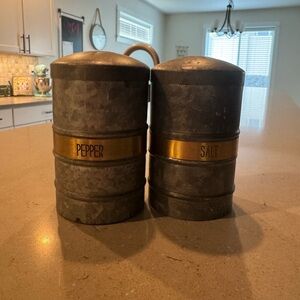 Vintage Farmhouse Salt & Pepper Shaker Set – Galvanized Metal